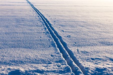 在傍晚的阳光下滑雪道