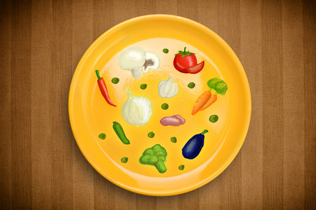 用一只手的多彩板绘制图标 符号 蔬菜和 fr