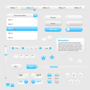 一整套 web 灰色和蓝色元素