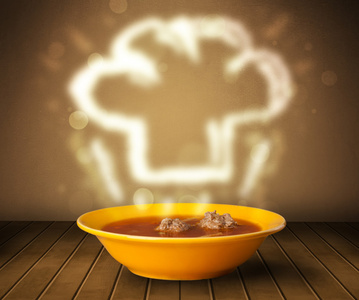 碗汤厨师厨师的帽子蒸汽插画