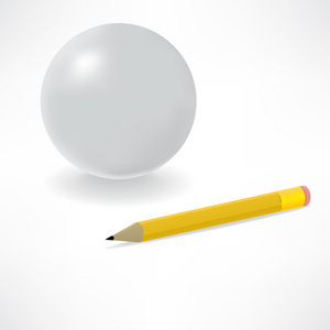灰色的球体和黄色的铅笔