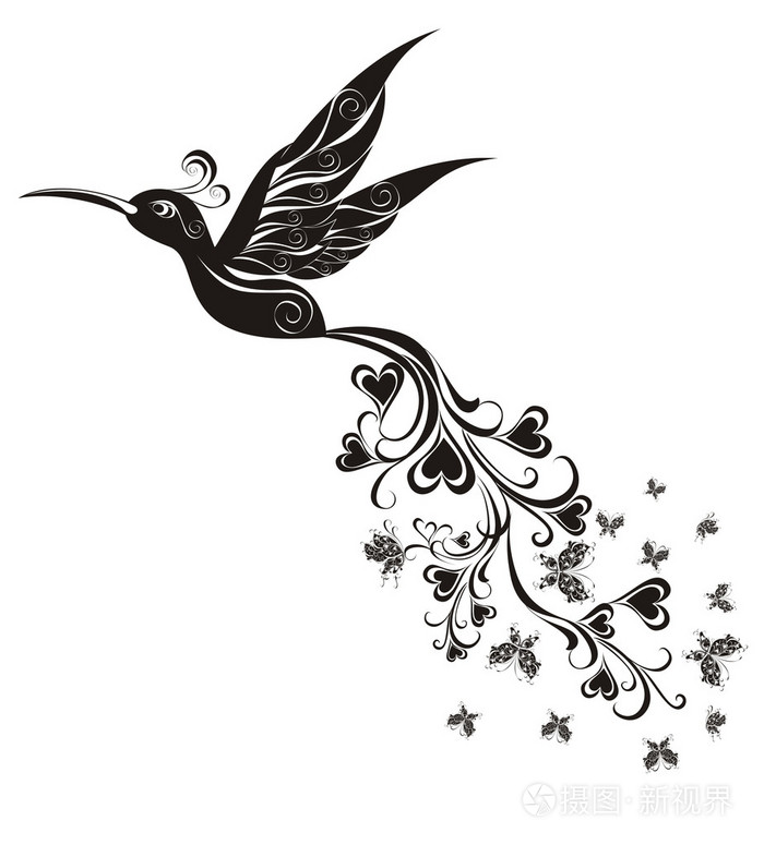 纹身蜂鸟.矢量