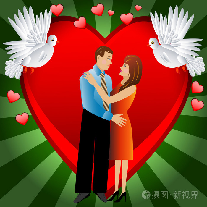 爱的年轻夫妇在背景上一颗心