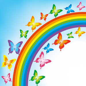 蝴蝶与彩虹背景