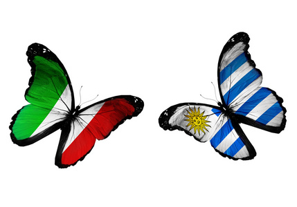 两只蝴蝶与意大利和乌拉圭飘扬