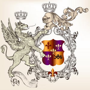 纹章设计与格里芬 骑士和徽章