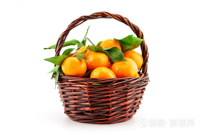 在篮子里的有机成熟桔子橘子