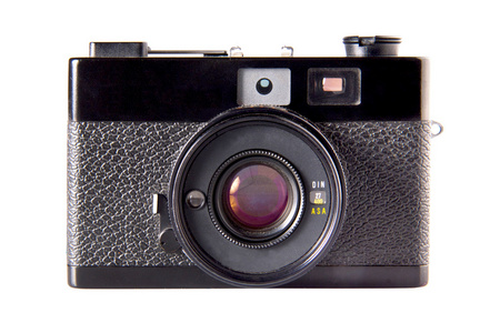 旧的老式照片相机，孤立的白色衬底上