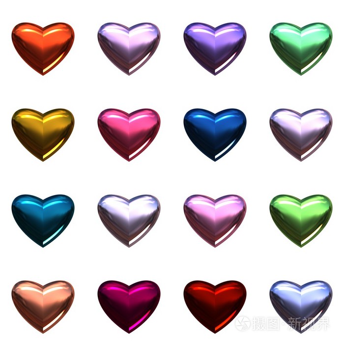 情人节心型白上孤立16多彩3d心png格式在一页中
