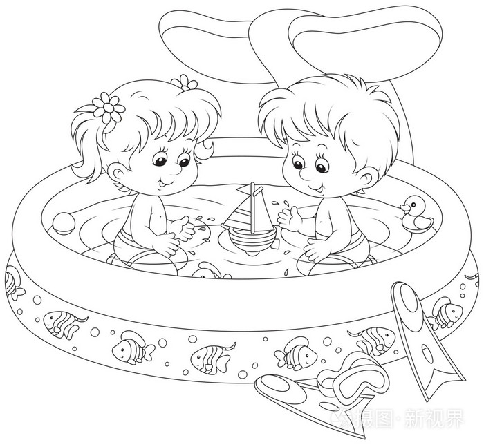 孩子们在游泳池插画-正版商用图片1eobdz-摄图新视界