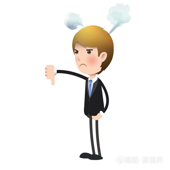 用大拇指下孤立的背景的不满商人.矢量设计