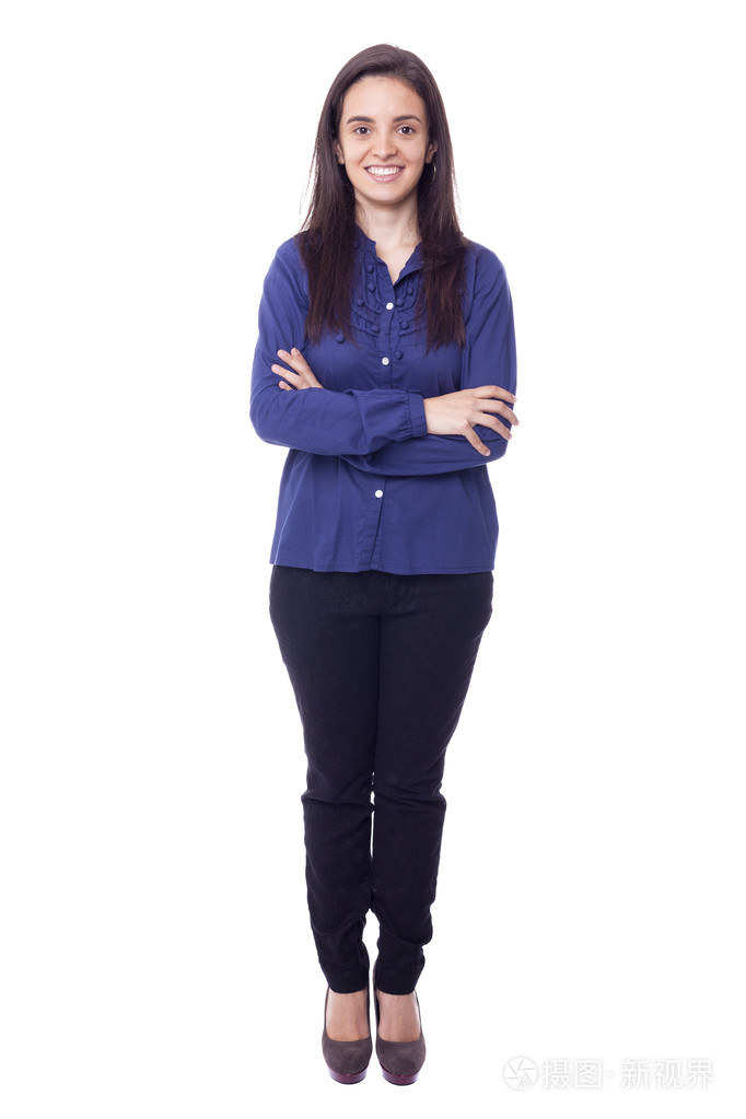 愉快的年轻商业女人全身肖像