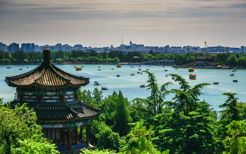 美丽的颐和园的鸟瞰图照片