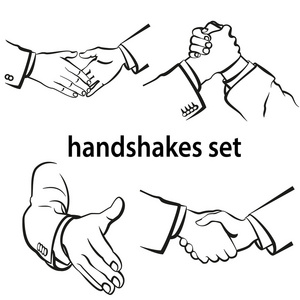 握手的符号集。次握手的商务人士。伙伴关系握手剪影。矢量