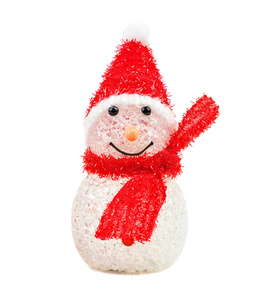 白色背景上的玩具雪人。圣诞假期季节玩具
