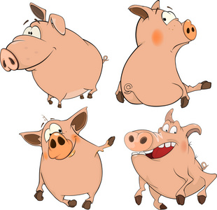性格开朗的猪卡通一套