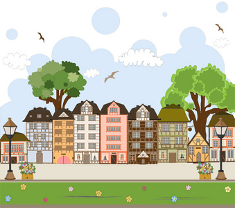 剪贴画路灯欧洲的城市中心.矢量集合照片