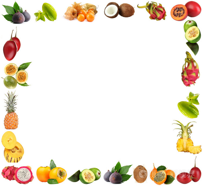 异国情调的水果上白色孤立的框架