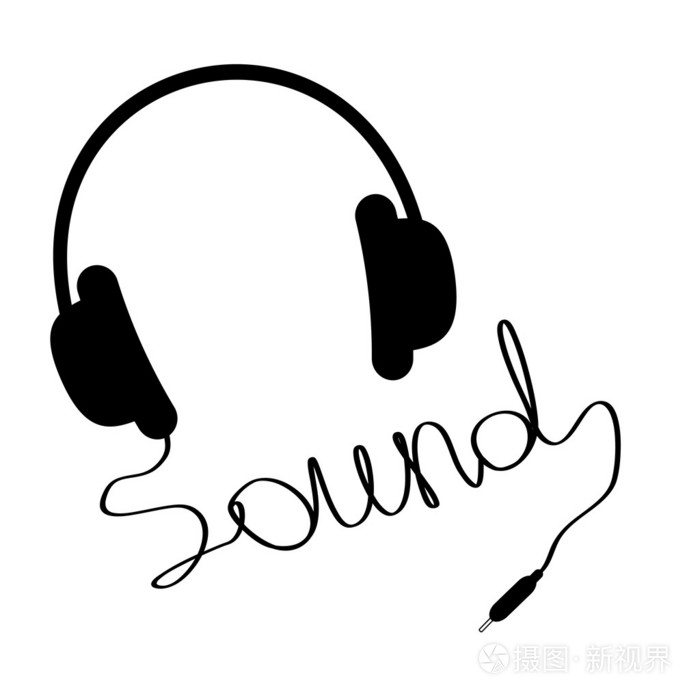 黑色耳机线形状中的词的声音