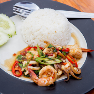 泰国辛辣的食物，与海洋食品