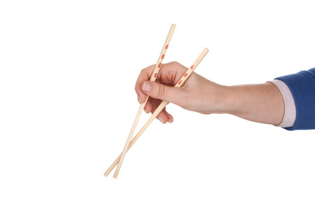 女手举行横渡筷子与中文字样图片