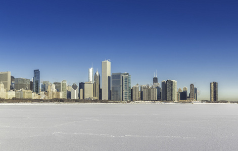 芝加哥市中心查看冬天的景色