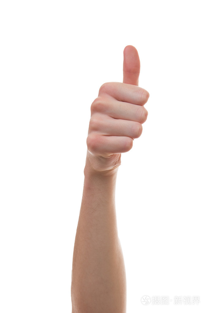 竖起大拇指用白色背景和美丽的手