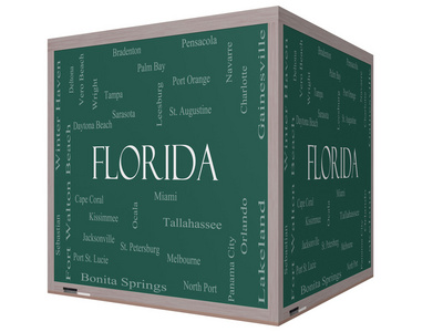 佛罗里达州词云概念三维立方体黑板