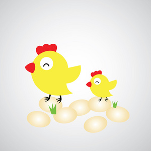 卡通母鸡与鸡蛋照片