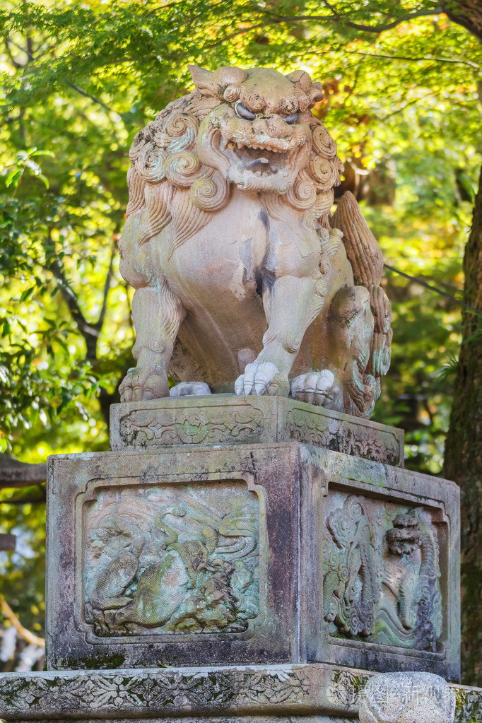 在京都八坂神社在日本的石雕狮子雕塑