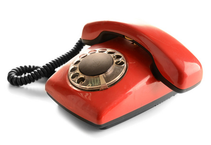 czerwony telefon retro, na biaym tle孤立的白色衬底上的红色复古电话