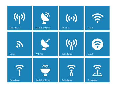 在蓝色背景上的无线电塔图标