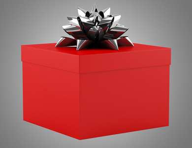 红色礼品盒用灰色的背景上孤立的弓