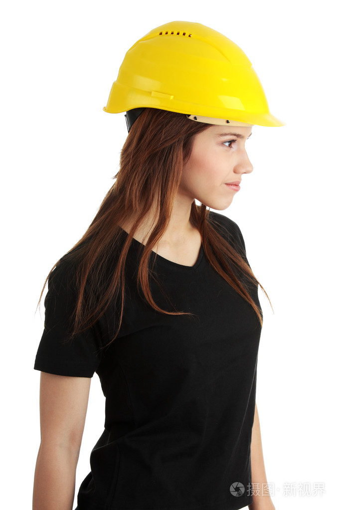 黄色头盔的工程师女人