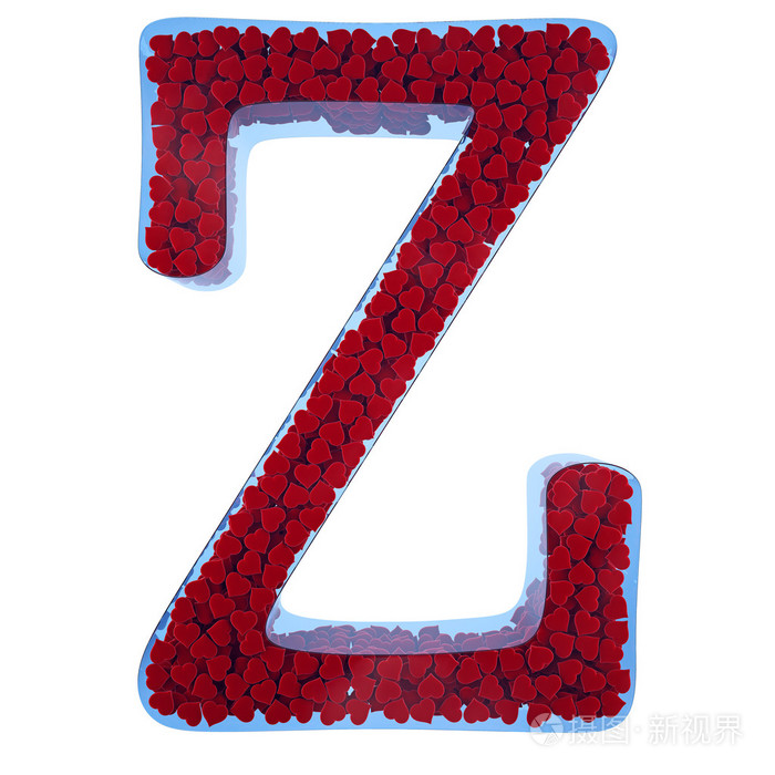 从蓝色玻璃的 z 的字母.充满了从隔膜红心