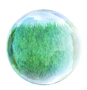 草在玻璃气泡
