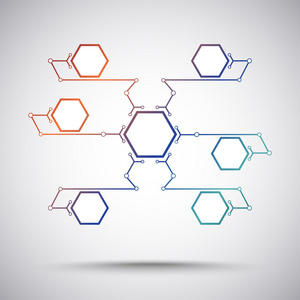 七个六边形相互连接的细胞。渐变