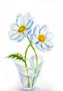 在花瓶 heartshaped，水彩插图的春天的花朵
