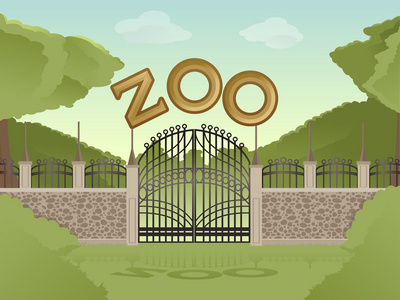 动物园卡通画门口图片