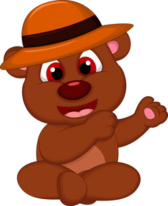 可爱的棕色的熊卡通，在帽子摆姿势