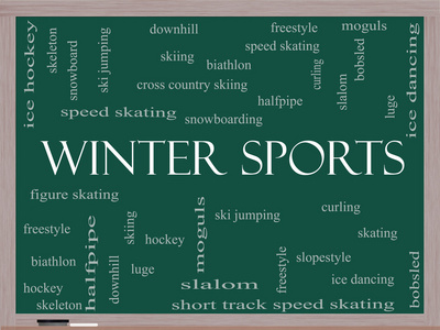 冬季运动在黑板上的字云概念