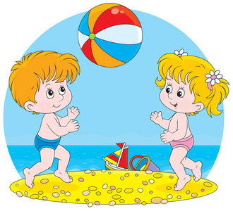 沙滩玩球的孩子图片