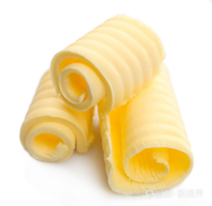新鲜的黄油，孤立的白色衬底上的卷发