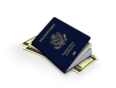 护照和一张一百美元的笔记