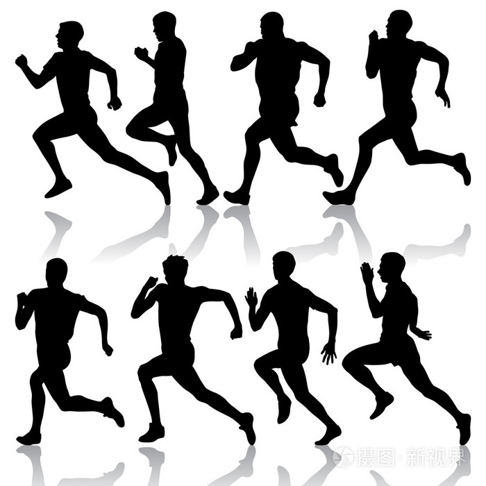 组的剪影.赛跑者在冲刺 (sprint),男人.矢量图