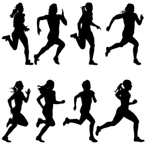 冲刺街组的剪影.赛跑运动员在冲刺 (sprint),妇女.它制作图案矢量照片