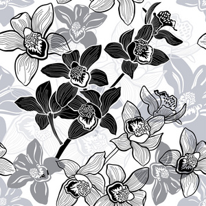 单色无缝背景与手工绘制的兰花