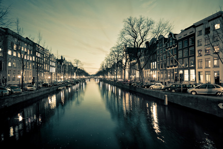 阿姆斯特丹运河街夜景