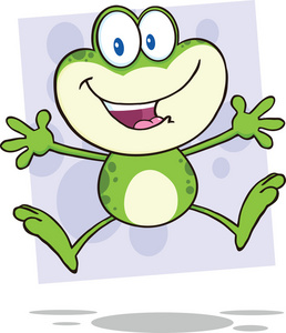 可爱的绿色青蛙卡通人物跳跃