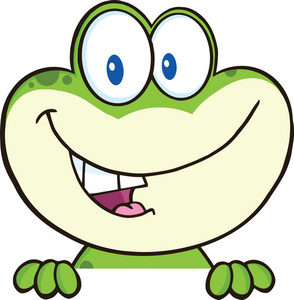 可爱的绿色青蛙卡通吉祥物在空白的标志